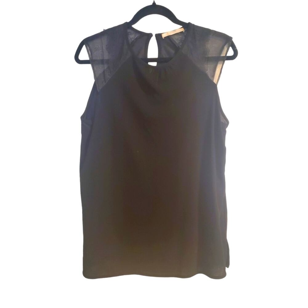 Hugo Boss Eleah Black Sheer Cap Sleeve Blouse Keyhole Back Size M